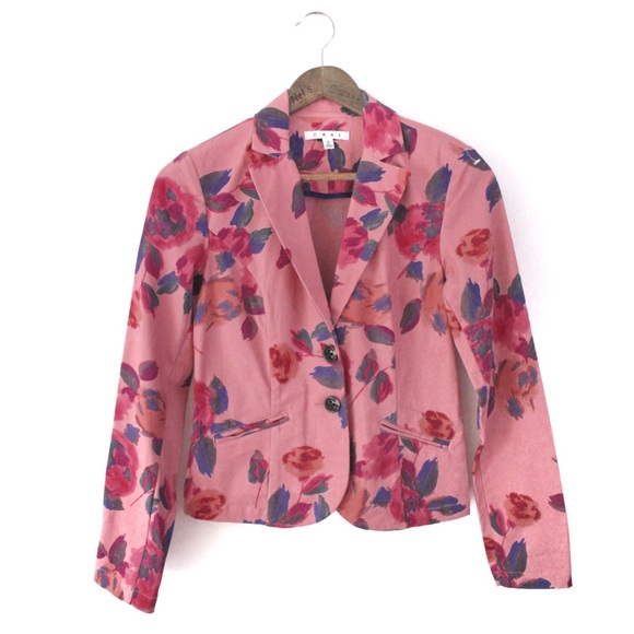 CAbi Pink Rose Garden Floral Buttoned Jacket Blazer Preowned XS - Picture 3 of 15